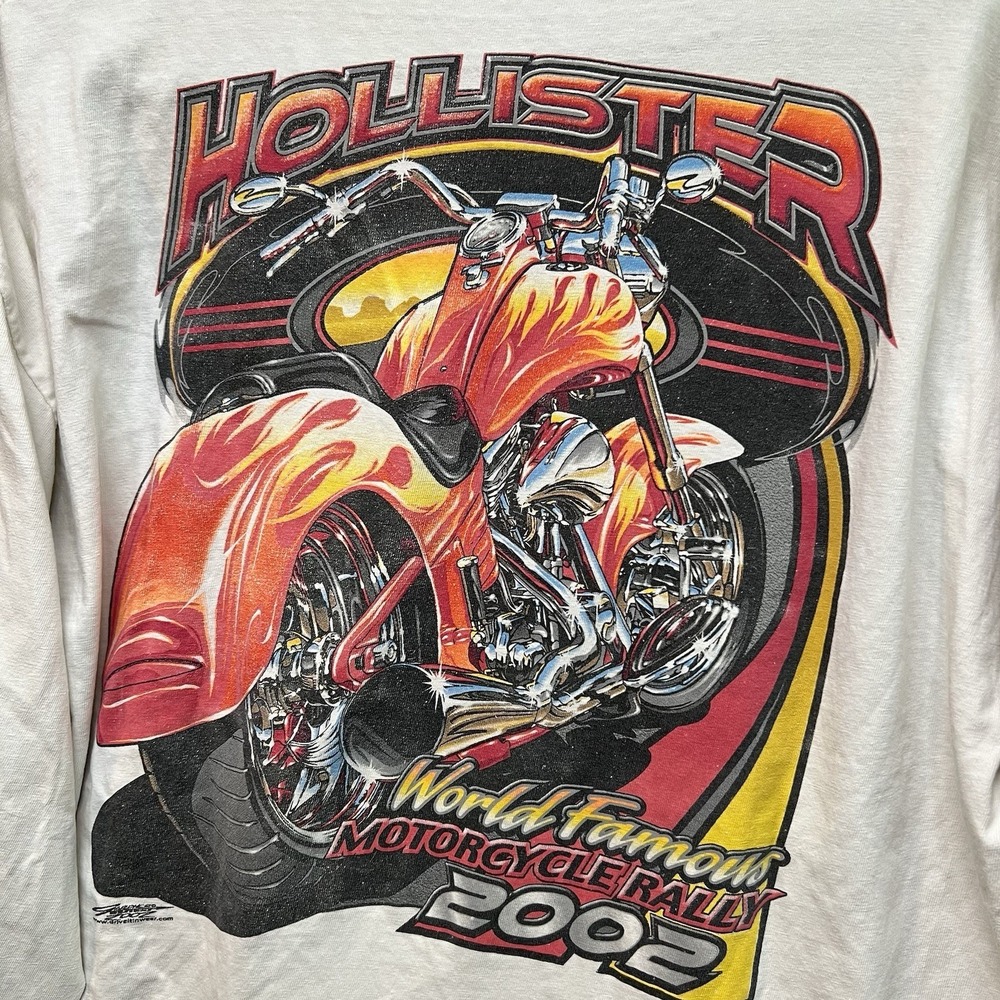 Vintage Hollister Motorcycle Rally 2002 T Shirt Mens XL White Long Sleeve WCC - Picture 9 of 9